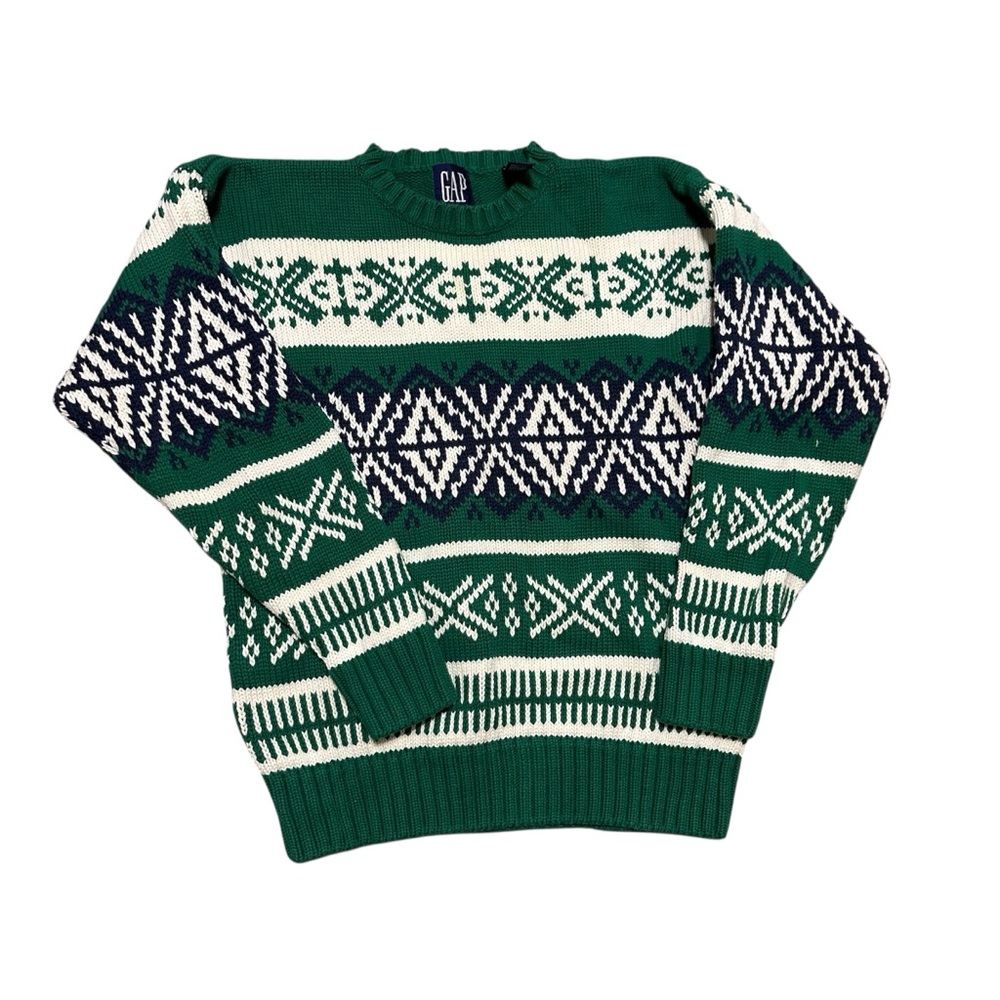 GAP Chunky Cozy Oversized Green Patterned Sweater - Picture 2 of 7